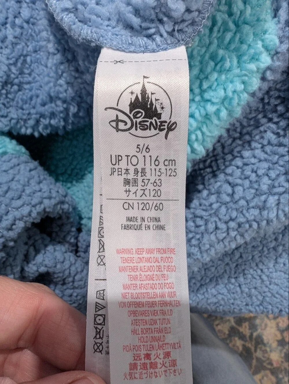 Disney Stitch Fuzzy Fleece Onesie Pajamas Costume Unisex Kids Size 5/6